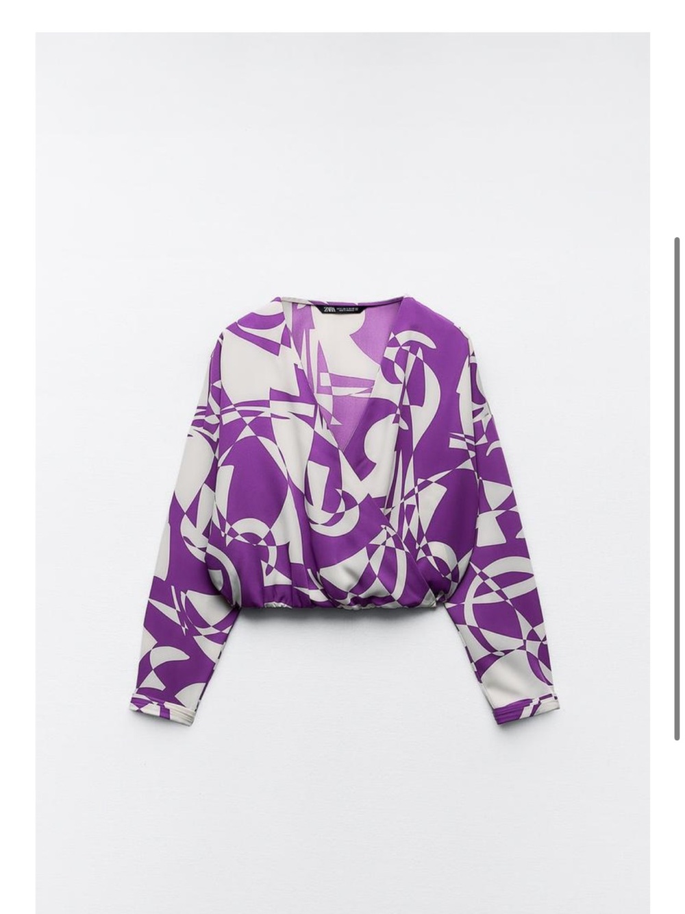 Zara Purple and Cream Geometric Print Wrap Blouse